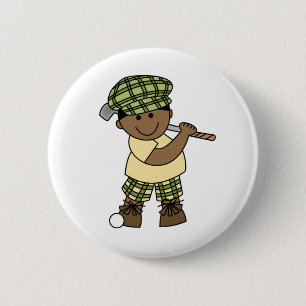 African American  Boy Golfer 6 Cm Round Badge