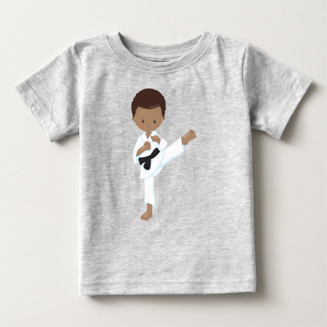African American Boy, Karate Boy, Black Belt, Kata Baby T-Shirt (Front)