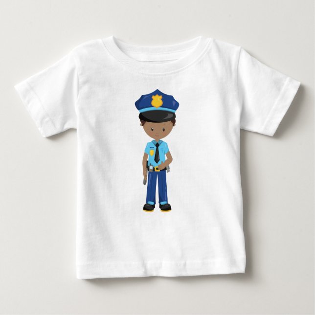 African American Boy, Policeman, Police Officer Baby T-Shirt (Front)