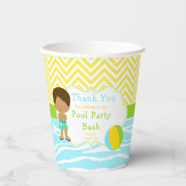 African American Boy Pool Party Bash Party Paper Cups (Front)