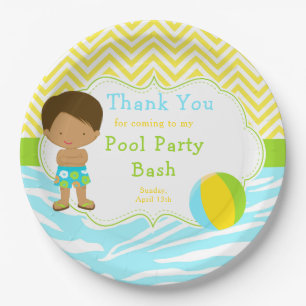 African American Boy Pool Party Bash Party Paper Plate