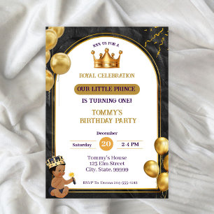 African American Boy Prince Birthday Invitation 
