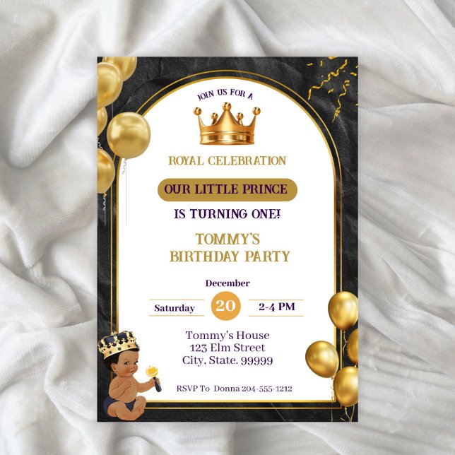 African American Boy Prince Birthday Invitation  (Creator Uploaded)