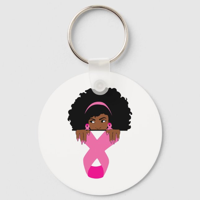 African American Breast Cancer Awareness Black Wom Key Ring (Front)