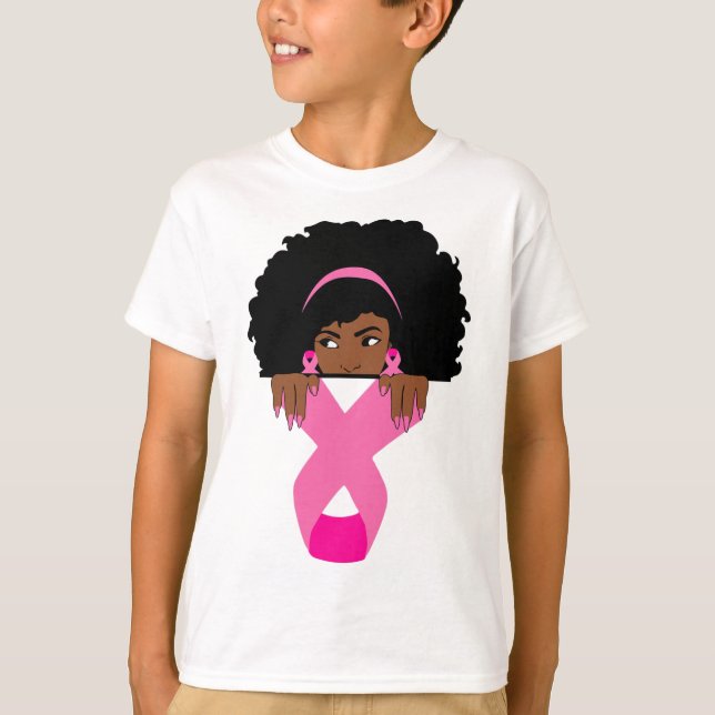 African American Breast Cancer Awareness Black Wom T-Shirt (Front)