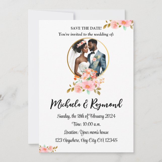 African American Bridal Couple Save The Date (Front)