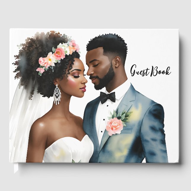 African American Bridal Couple Wedding Guest Book (Front)