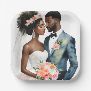 African American Bridal Couple Wedding Paper Plate