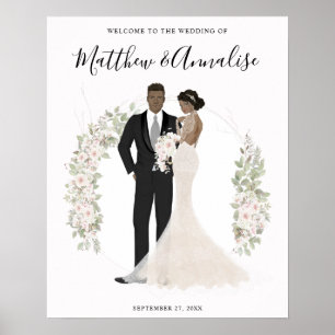 African American Bride and Groom Wedding Welcome Poster