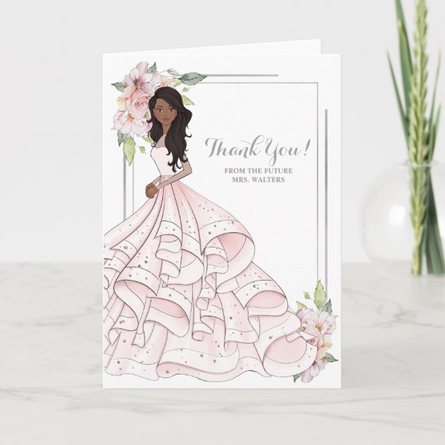 African American  Bride Bridal Shower Future Mrs Thank You Card (Front)
