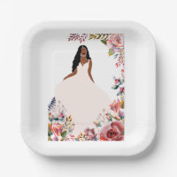 African American Bride Bridal Shower paper plate