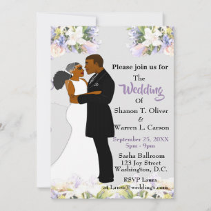 African American Bride & Groom Floral Wedding Invi Invitation