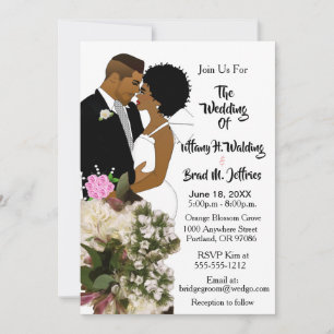African American Bride & Groom White Wedding  Invitation