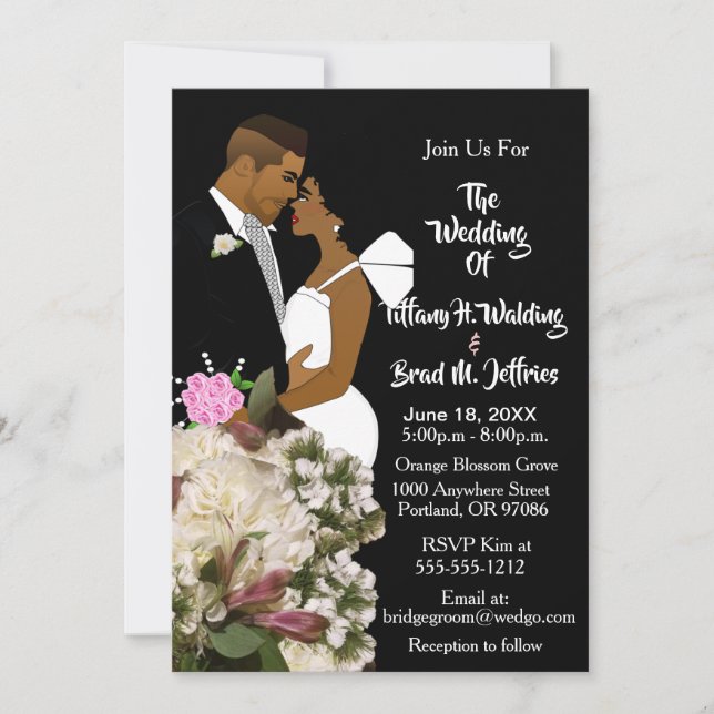 African American Bride & Groom White Wedding  Invitation (Front)