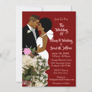 African American Bride & Groom White Wedding Invitation