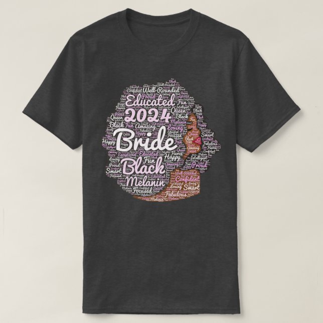 African American Bride to Be 2024 Getting Married  T-Shirt (Design Front)