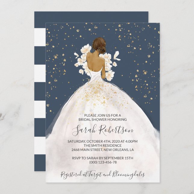 African American Bride, Wedding Dress, Bridal Invitation (Front/Back)