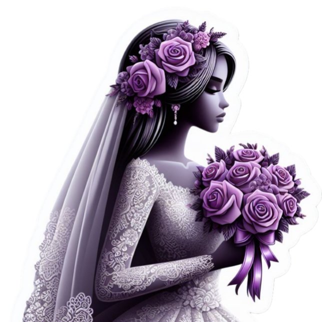 African American Bride with Purple Bouquet (Black Bride with Purple Flowers)