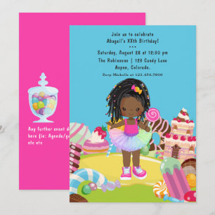 African American Candy Land Girl Birthday Party Invitation