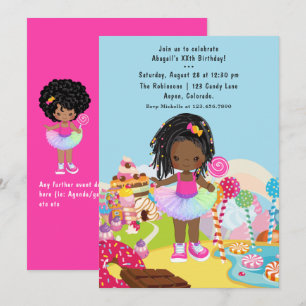 African American Candy Land Girl Birthday Party Invitation