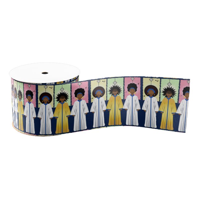 African American Carolers Singers Christmas Choir Grosgrain Ribbon (Spool)