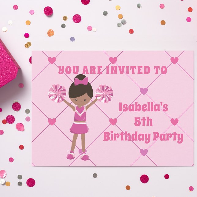 African American Cheerleader Custom Birthday Party Invitation (Creator Uploaded)