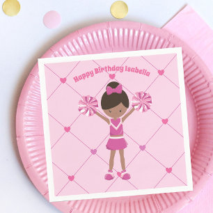 African American Cheerleader Pink Birthday Party Napkin