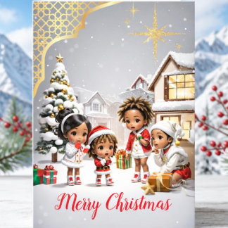 African American Children Under the Christmas Star Holiday Card