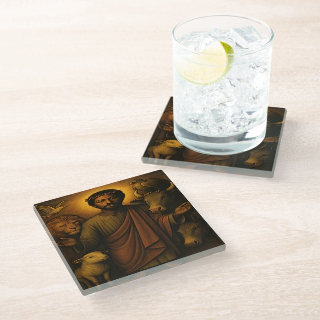 African American Christian Art Glass Coaster (Angled)