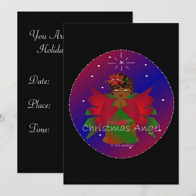 African-American Christmas Angel Baby Girl Praying Invitation (Front/Back)