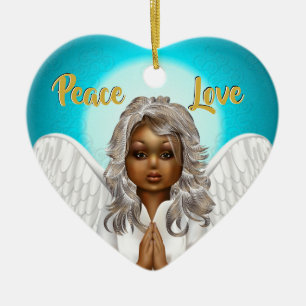 African American Christmas Angel Holiday Ceramic Tree Decoration