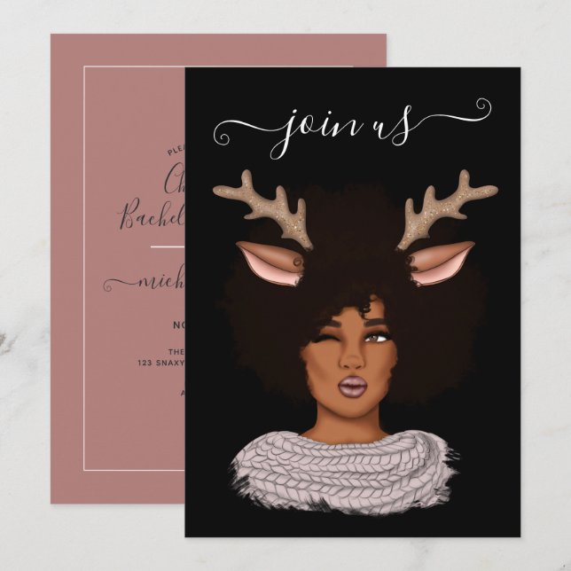 African American Christmas Bachelorette Party Invi Invitation (Front/Back)