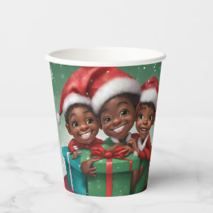 African American Christmas Elf Paper Cups