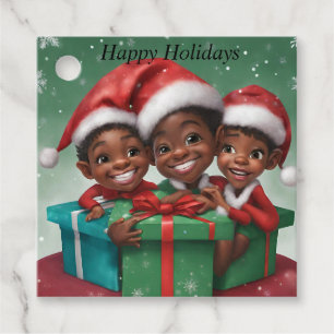African American Christmas Elfs Favour Tags