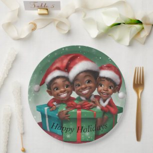 African American Christmas Elfs  Paper Plate