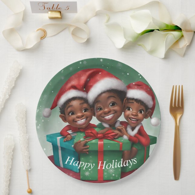 African American Christmas Elfs  Paper Plate (Wedding)