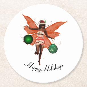 African American Christmas Fairy Paper Coaster