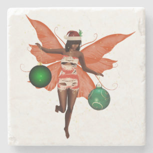 African American Christmas Fairy Stone Coaster