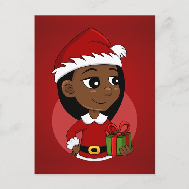 African American Christmas girl cartoon Holiday Postcard (Front)