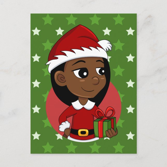 African American Christmas girl cartoon Holiday Postcard (Front)