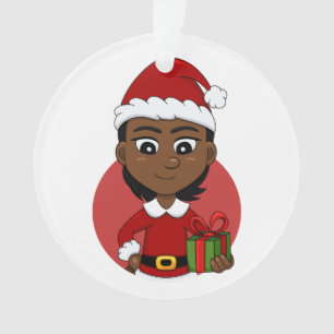 African American Christmas girl with short hair Ornament