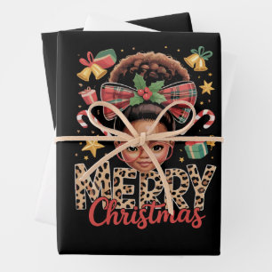 African American Christmas Messy Bun Black Mom  Wrapping Paper Sheet