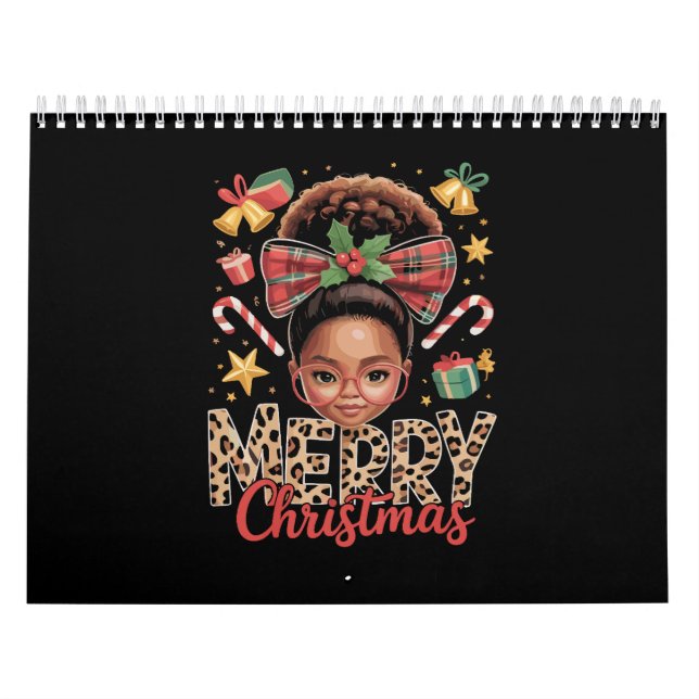 African American Christmas Messy Bun Black Mum  Calendar (Cover)