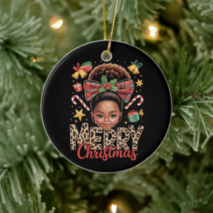 African American Christmas Messy Bun Black Mum  Ceramic Tree Decoration