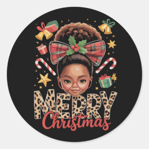 African American Christmas Messy Bun Black Mum  Classic Round Sticker