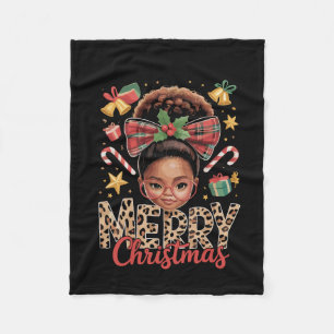 African American Christmas Messy Bun Black Mum  Fleece Blanket