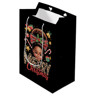 African American Christmas Messy Bun Black Mum  Medium Gift Bag