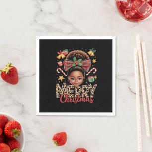 African American Christmas Messy Bun Black Mum Napkin