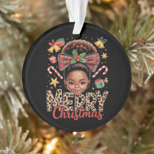 African American Christmas Messy Bun Black Mum  Ornament
