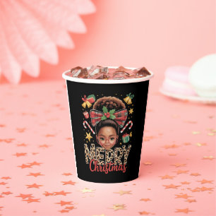African American Christmas Messy Bun Black Mum Paper Cups